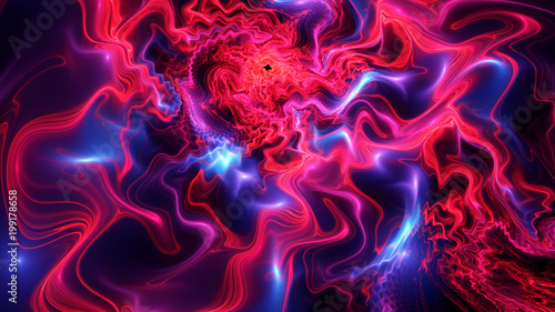 Abstract crimson and blue swirly shapes. Fantasy colorful fractal texture. Digital art. 3D rendering.