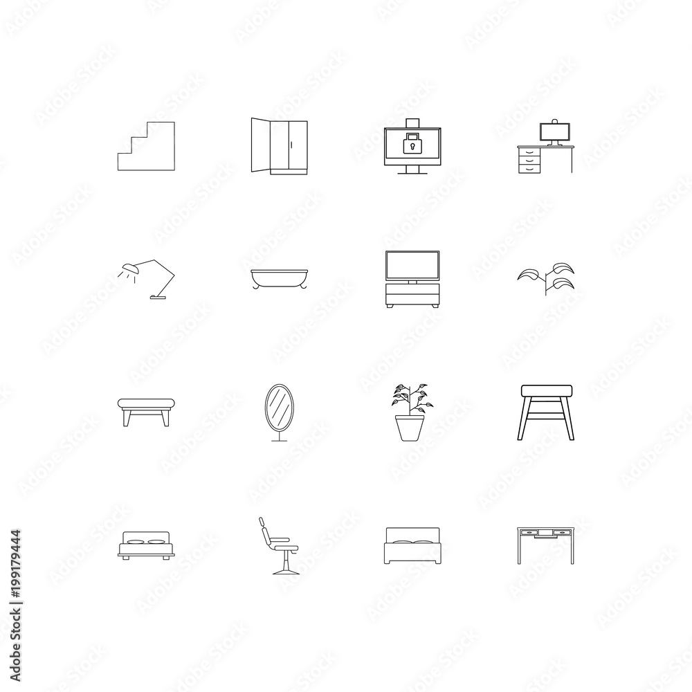 Furniture simple linear icons set. Outlined vector icons Furniture simple linear icons set. Outlined vector icons