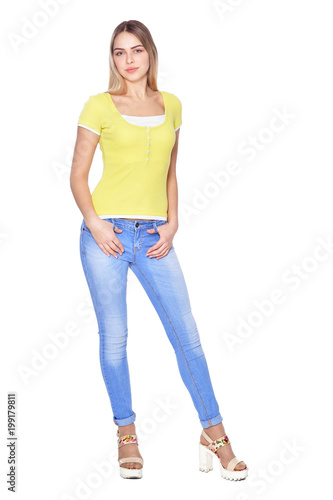 beautiful woman in jeans posing