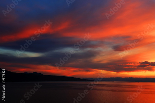 Sunset light over Leman Lake  Geneva  Europe