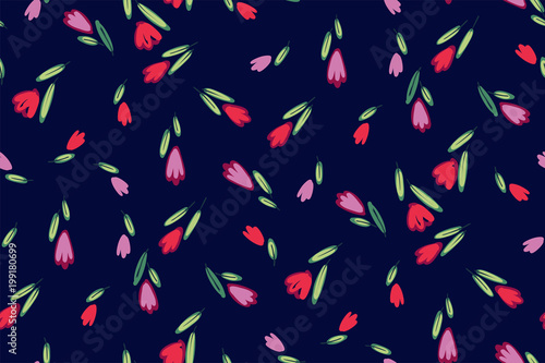Garden tulips flowers seamless pattern. Botanical illustration in hand drawn style.Vector floral design for cosmetics  perfume products  textile prints  wedding cards.