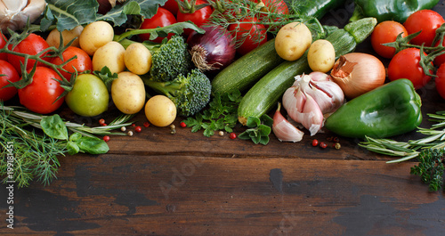 Fresh raw vegetables and herbs