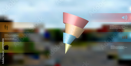 3D illustration infographic template with askew cone horizontally sliced to four shifted parts