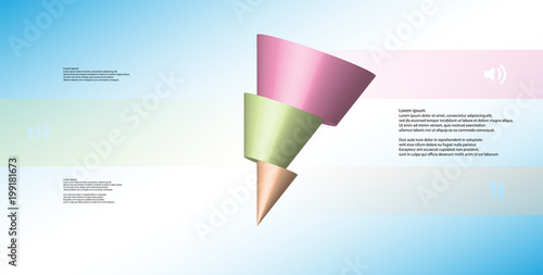 3D illustration infographic template with askew cone horizontally sliced to three shifted parts