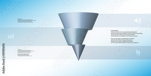 3D illustration infographic template with cone horizontally sliced to three shifted parts