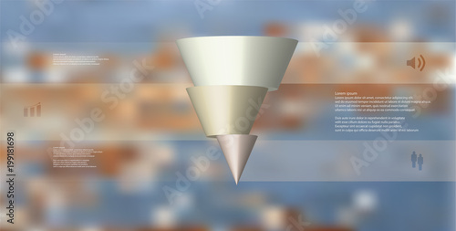 3D illustration infographic template with cone horizontally sliced to three shifted parts
