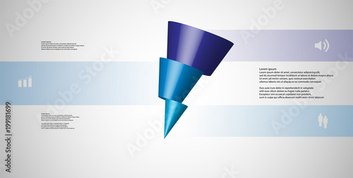 3D illustration infographic template with askew cone horizontally sliced to three shifted parts