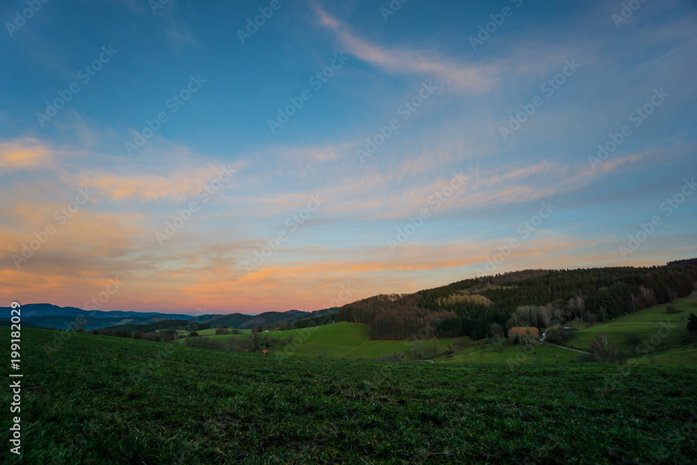 Germany, Remote nature landscape in the middle of the black forest after sunset