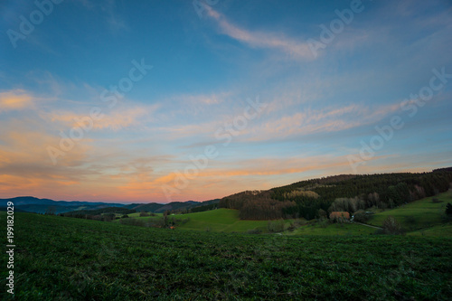 Germany, Remote nature landscape in the middle of the black forest after sunset