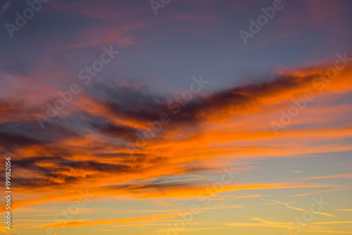 Germany, Orange fire dramatic sky cloudscape after sunset