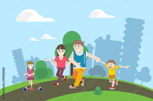 family walking in the park