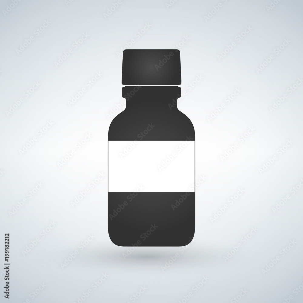 Pills bottle icon with space to write. Modern pill bottle for pills or capsules. Flat style vector illustration isolated on light background. Pills bottle icon with space to write. Modern pill bottle for pills or capsules. Flat style vector illustration isolated on light background.
