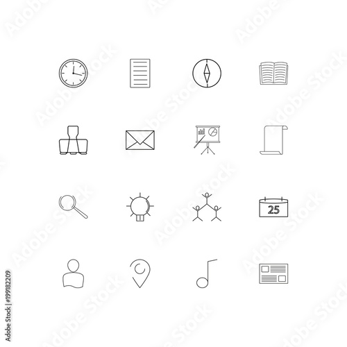 Office simple linear icons set. Outlined vector icons