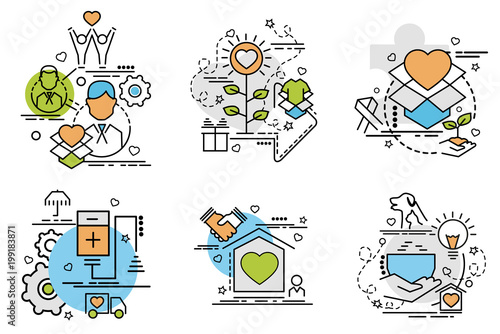 Set of outline icons of Volunteering..Colorful icons for website, mobile, app design and print.