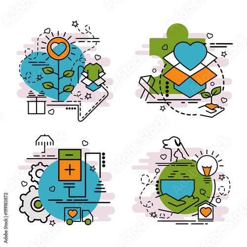 Set of outline icons of Volunteering..Colorful icons for website, mobile, app design and print.