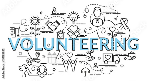 Flat colorful design concept for Volunteering. Infographic idea of making creative products..Template for website banner, flyer and poster.