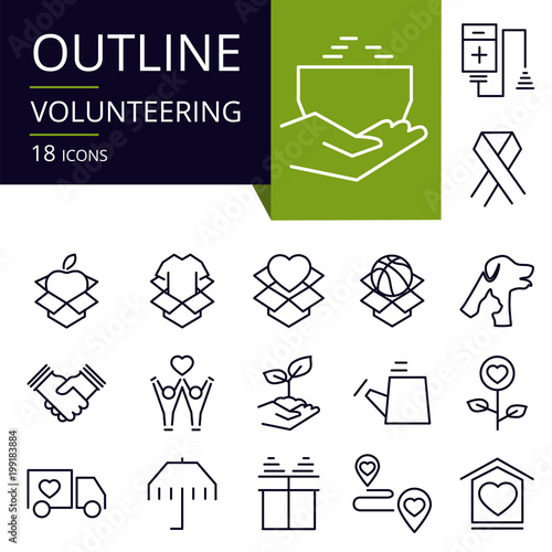 Set of outline icons of Volunteering. Modern icons for website, mobile, app design and print.