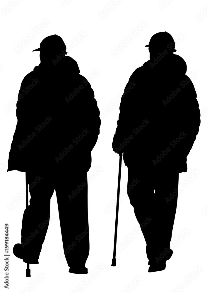 Elderly people with cane on white background Elderly people with cane on white background
