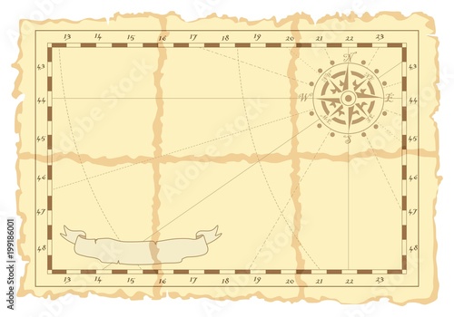 Template of an old sea map. Vector illustration.
