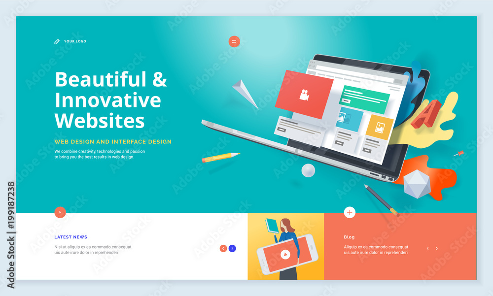 Effective website template design. Modern flat design vector