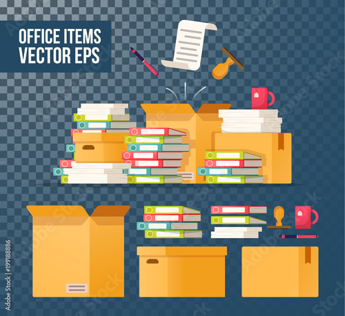 Carton boxes isolated. Bureaucracy, paperwork, office. Working with the archive.