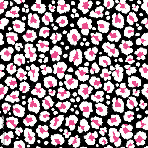 Print repeated, seamless leopard texture black white pink background