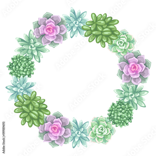 Wreath with succulents. Echeveria, Jade Plant and Donkey Tails