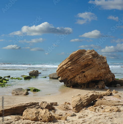 Stones on sea beach. Palmahim, Rishon Lezion, Israel