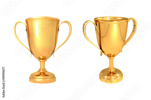 Set of realistic gold cups isolated on a white background Vector illustration