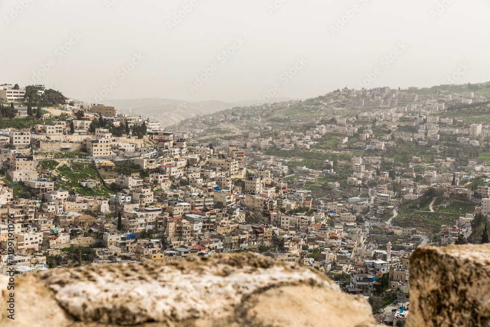Cityscape view of Silwan, just outside the old city of Jerusalem, Israel