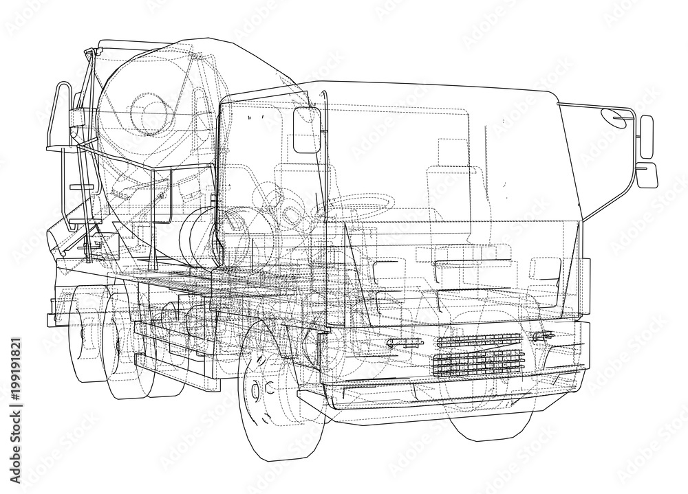 Truck mixer sketch. 3d illustration