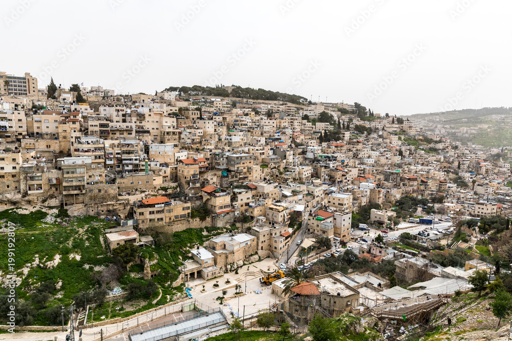 Cityscape view of Silwan, just outside the old city of Jerusalem, Israel