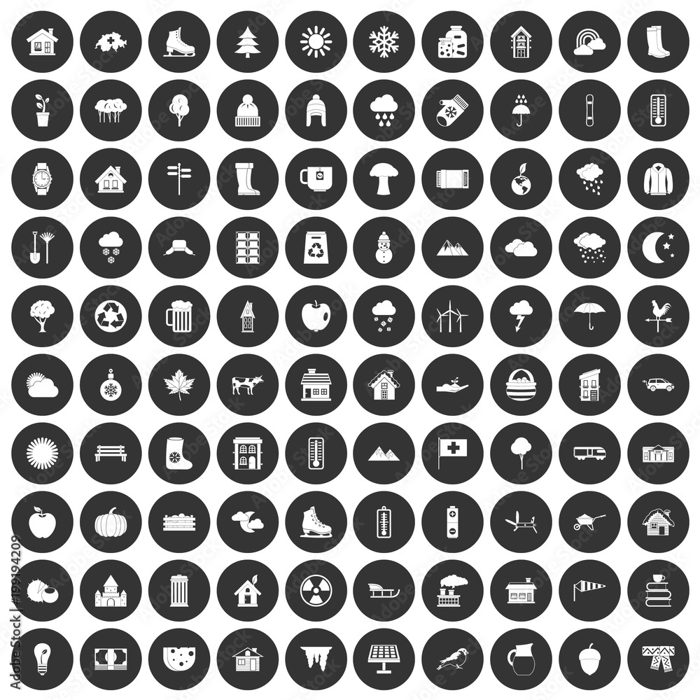 100 country house icons set black circle 100 country house icons set black circle