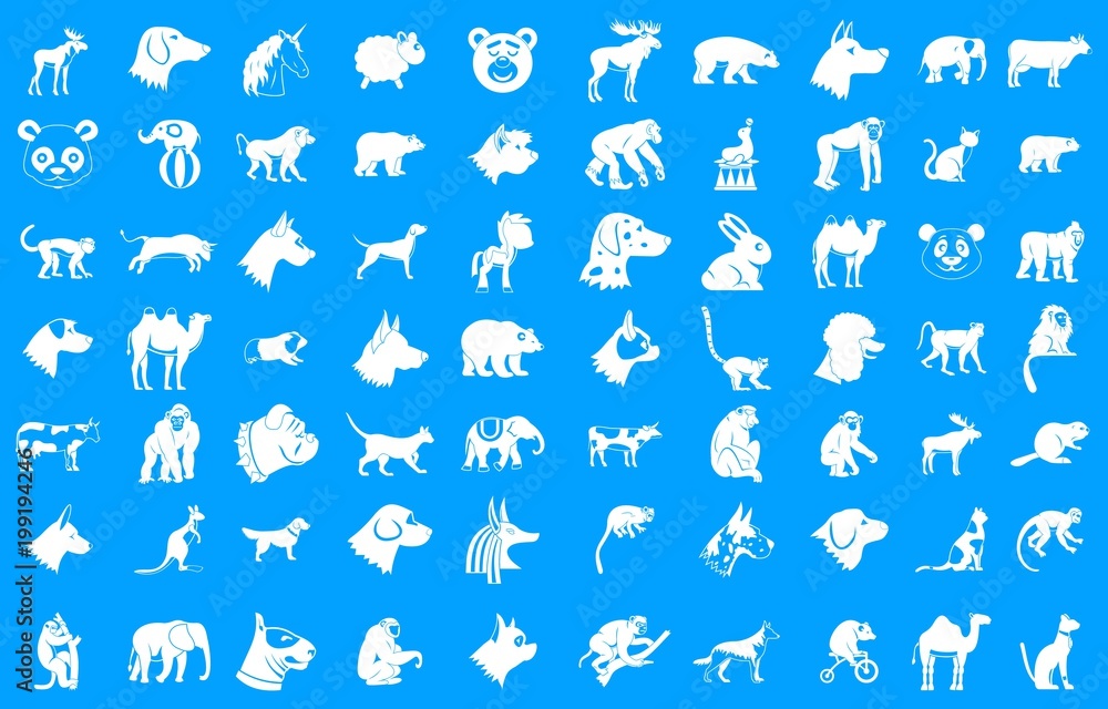 Animals icon blue set vector