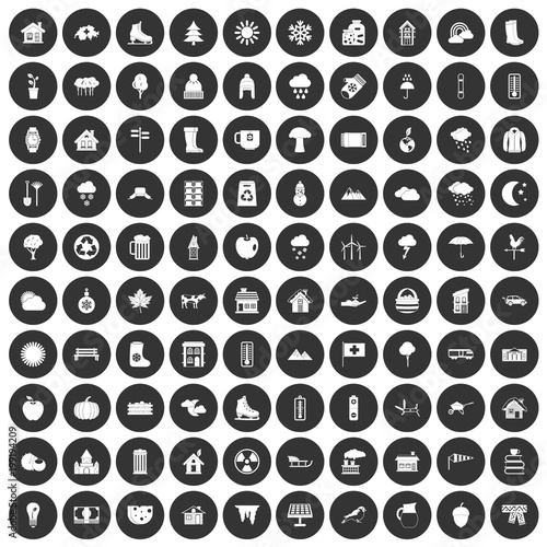 100 country house icons set black circle
