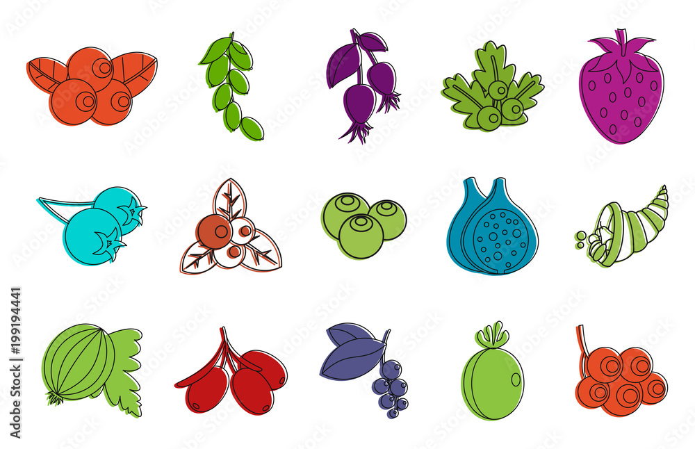 Naklejka Berries icon set, color outline style