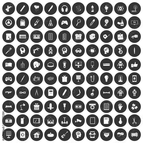 100 creative idea icons set black circle