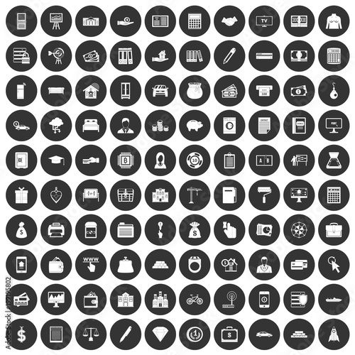 100 credit icons set black circle