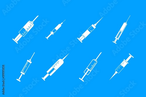 Syringe icon blue set vector