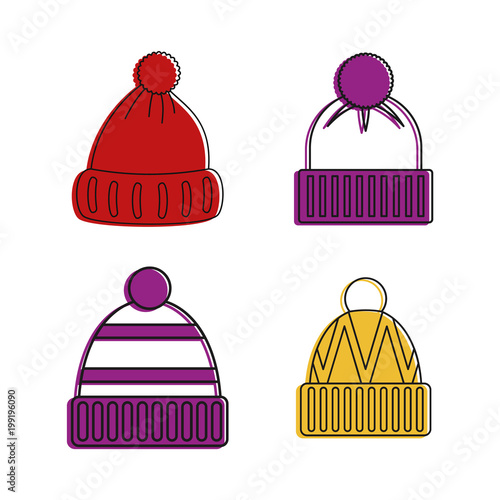 Beanie icon set, color outline style