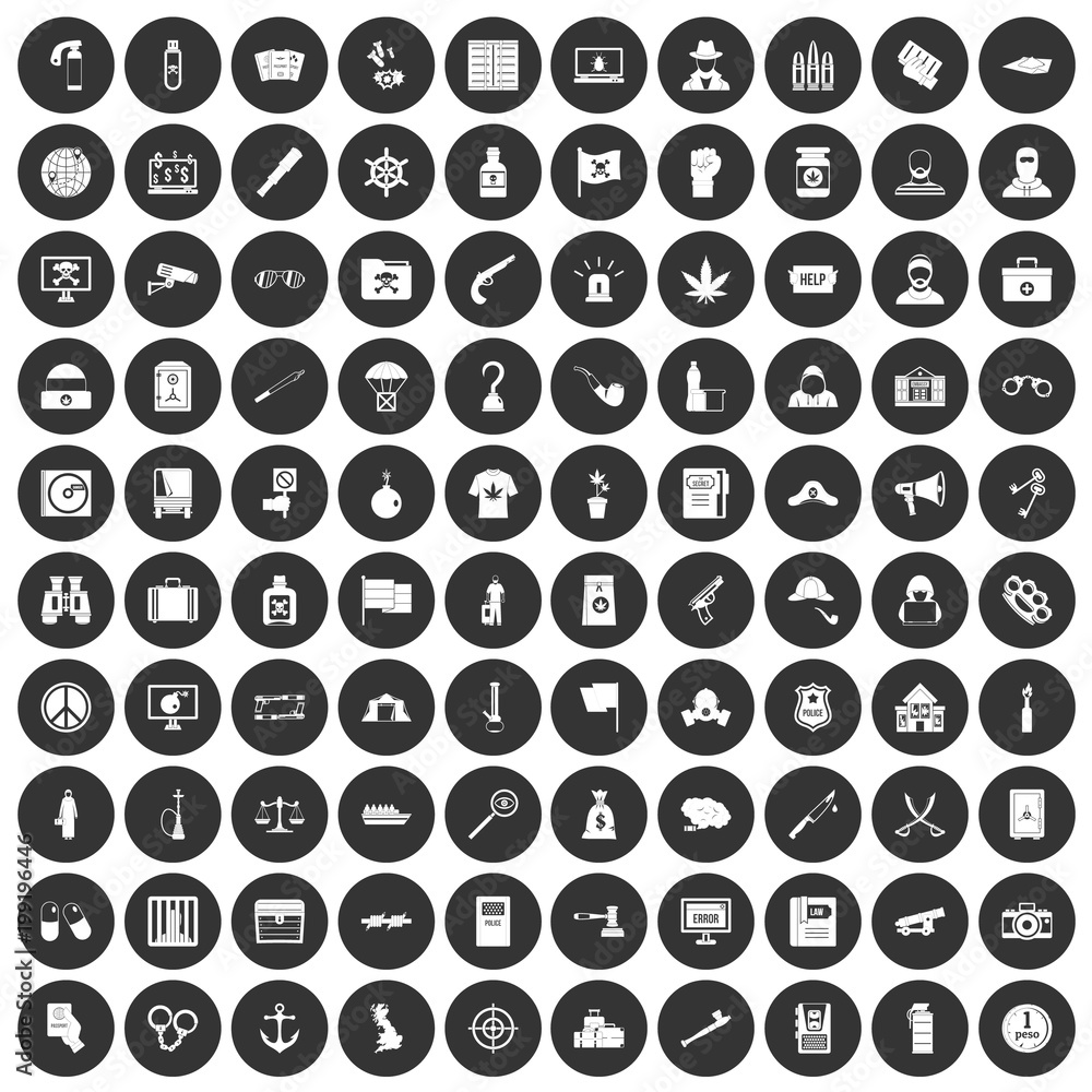 100 crime investigation icons set black circle 100 crime investigation icons set black circle