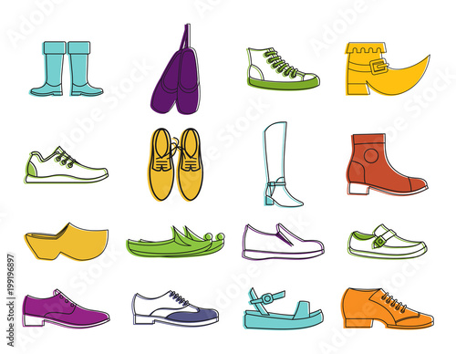 Shoes icon set, color outline style