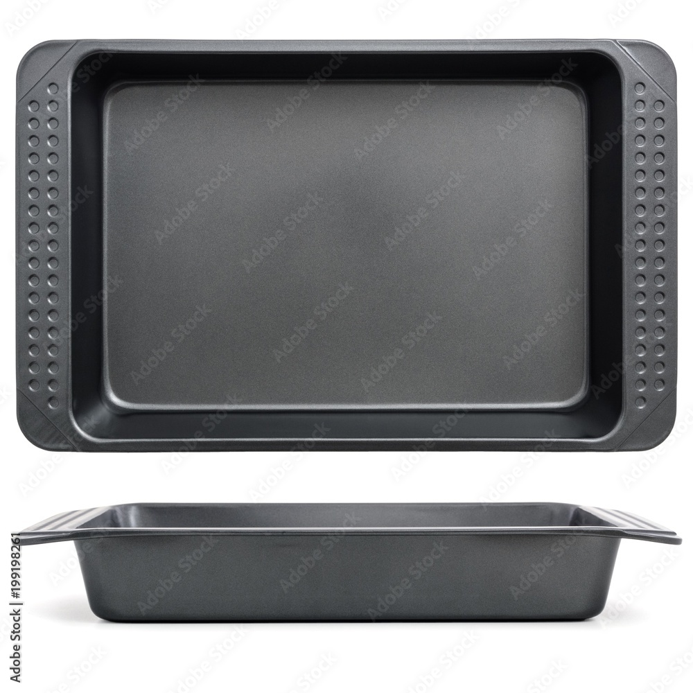 Tray for oven / Empty baking tray isolated on white Tray for oven / Empty baking tray isolated on white