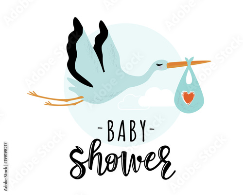 Vector illustration of a baby shower Invitation with stork