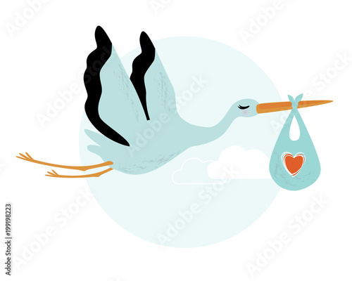 Vector illustration of a baby shower Invitation with stork