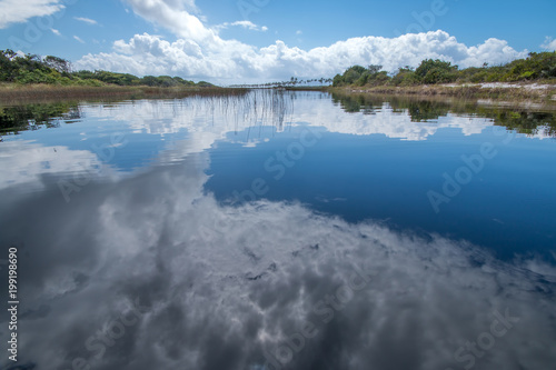 Fototapeta Naklejka Na Ścianę i Meble -  Landscape of lake with clouds reflecting in water