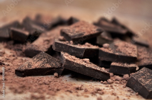 Closeup of Cocoa Powder and Dark Chocolate.