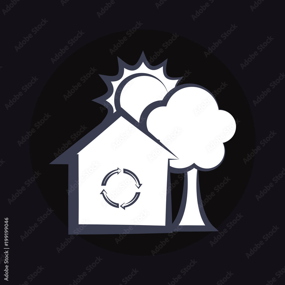 tree and house with recycle symbol over black background, vector illustration tree and house with recycle symbol over black background, vector illustration