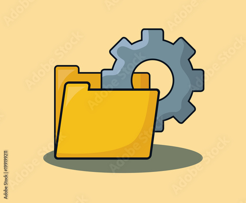document folder with gear wheel over orange background, colorful design. vector illustration