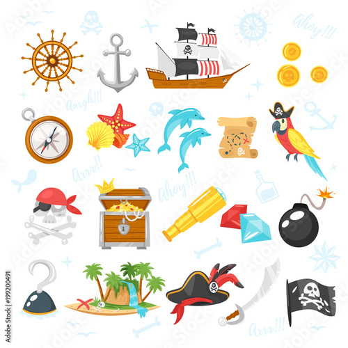 set of pirate adventure icons